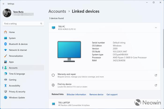 Windows 11 新增“链接设备”设置页面：可集中管理电脑和主机