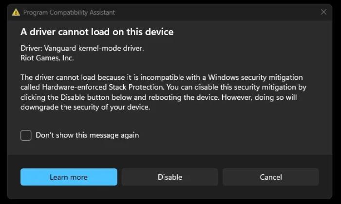A driver cannot load on this device error after KB5041585
