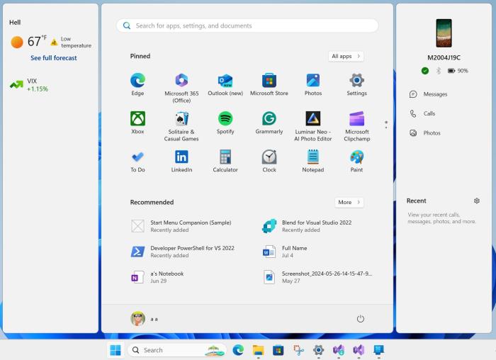 dual start menu companions in Windows 11