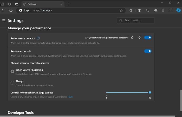 Microsoft Edge RAM limit