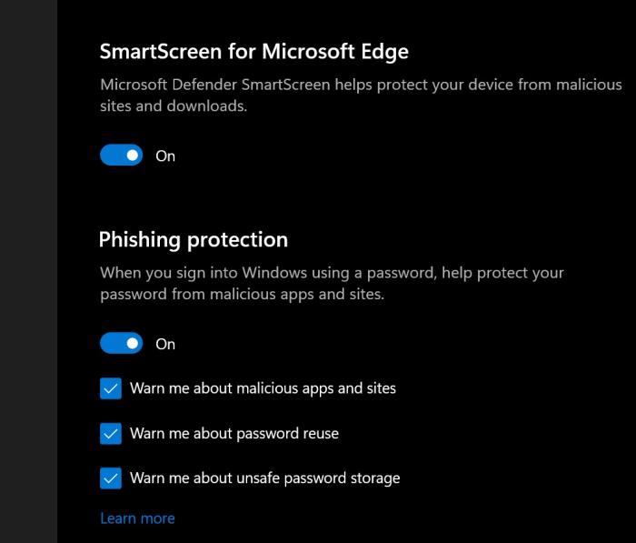 Phishing protection in Windows 11