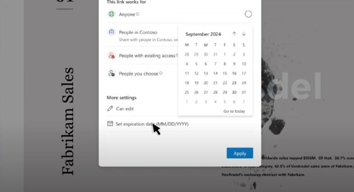 set expiration date for shared files in onedrive web