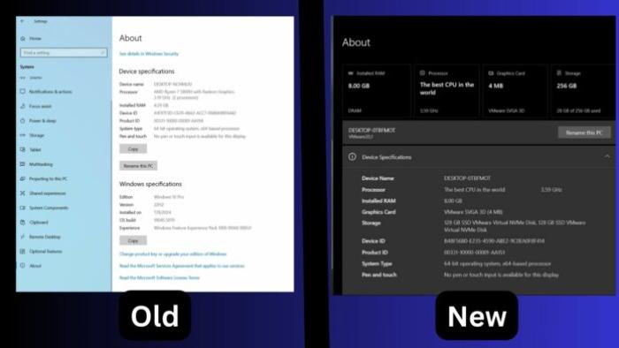 about page comparison in windows 10 22h2