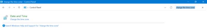 Time Zone settings in Control Panel
