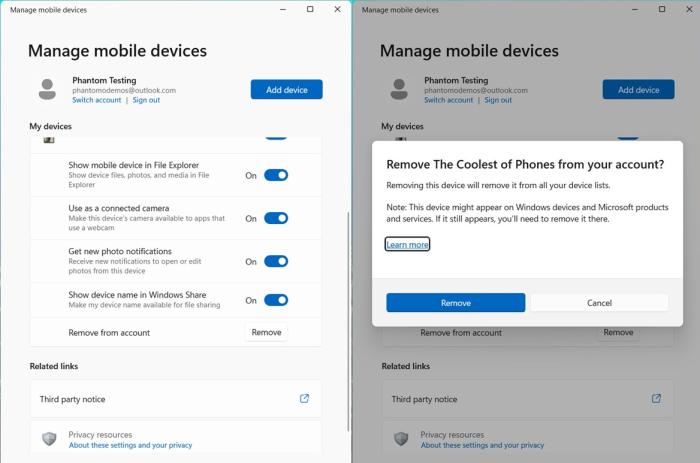 Remove phone from Windows 11