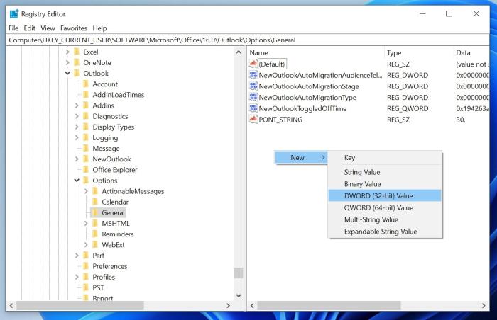 HideNewOutlookToggle DWORD 32-bit value