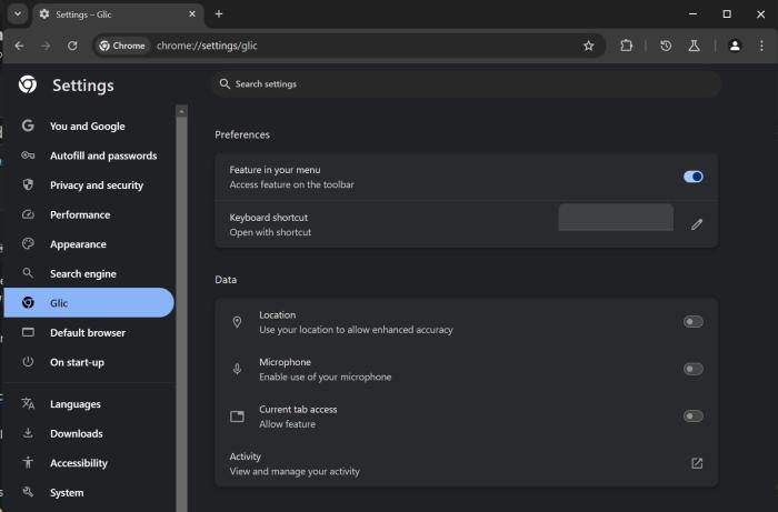 Gemini Live Glic in Chrome
