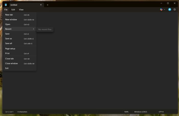 Notepad no recent files on Windows 11