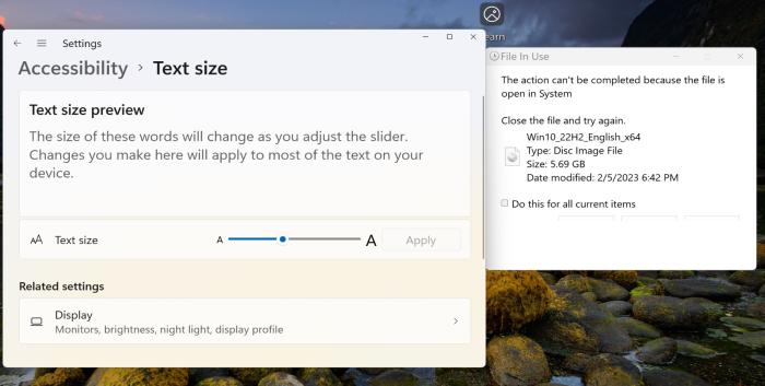 file explorer dialog box adapts to text size change in windows 11 23h2 beta