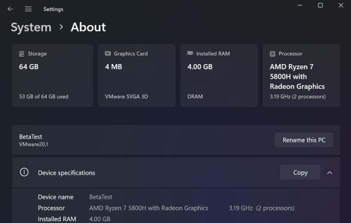 new top cards in windows 11 24h2 beta builds about us page