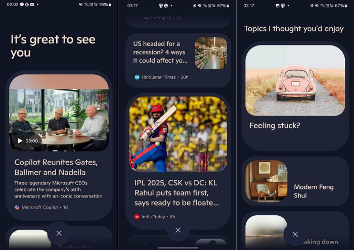 Copilot MSN feed on Android