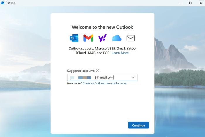 setup new Microsoft outlook