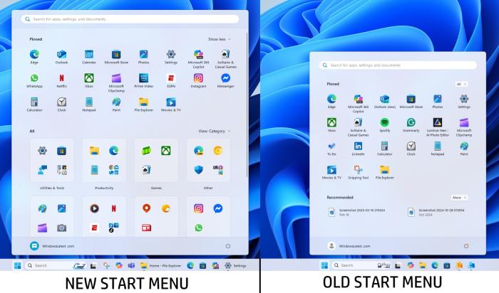 New Start menu vs old Start menu