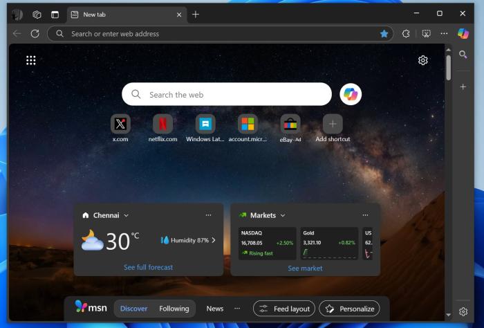 Microsoft Edge MSN feed