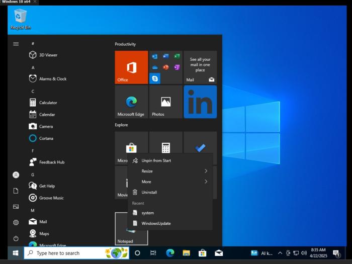 start menu jumplist windows 10