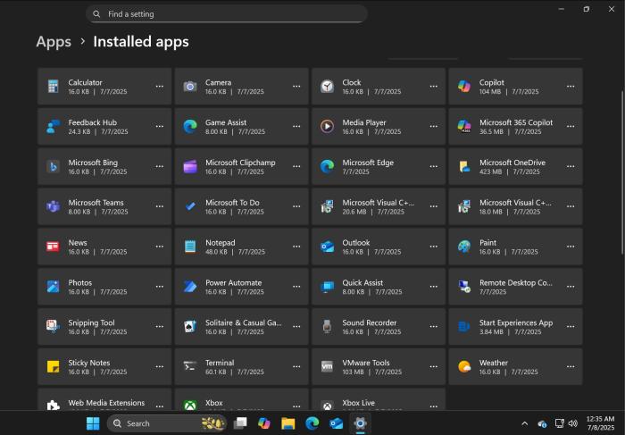 installed app list after applying removal policy