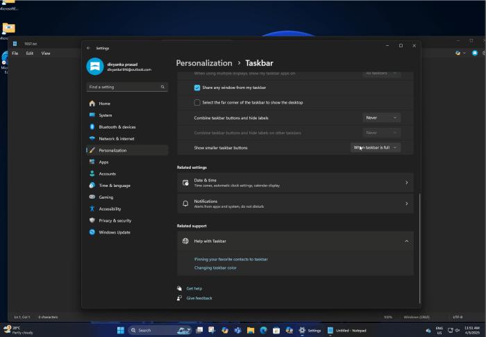 Taskbar small buttons