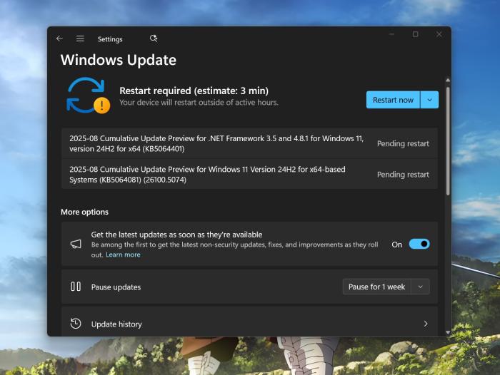 2025-08 Cumulative Update Preview for Windows 11 Version 24H2 for x64-based Systems (KB5064081)