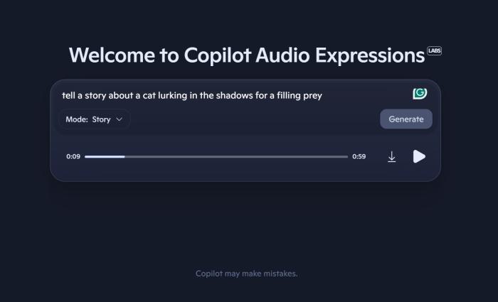 selecting copilot AI story mode