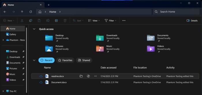 new file action icons in File explorer recent section