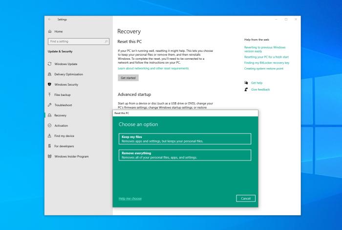 Reset this PC in Windows 10