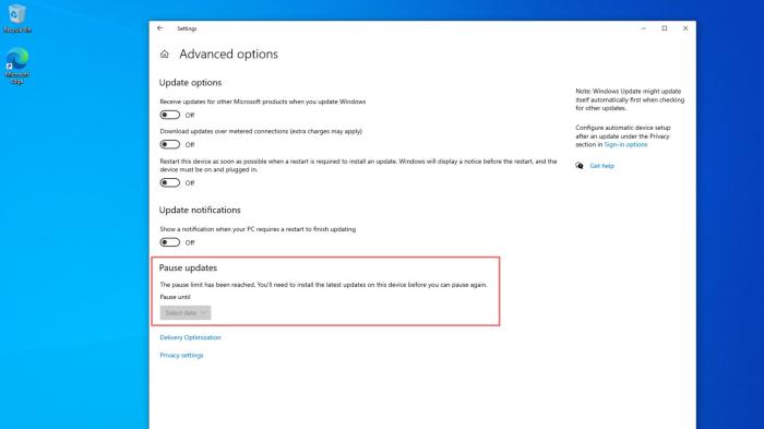 尽管未暂停Windows 10更新,但已达到暂停限制