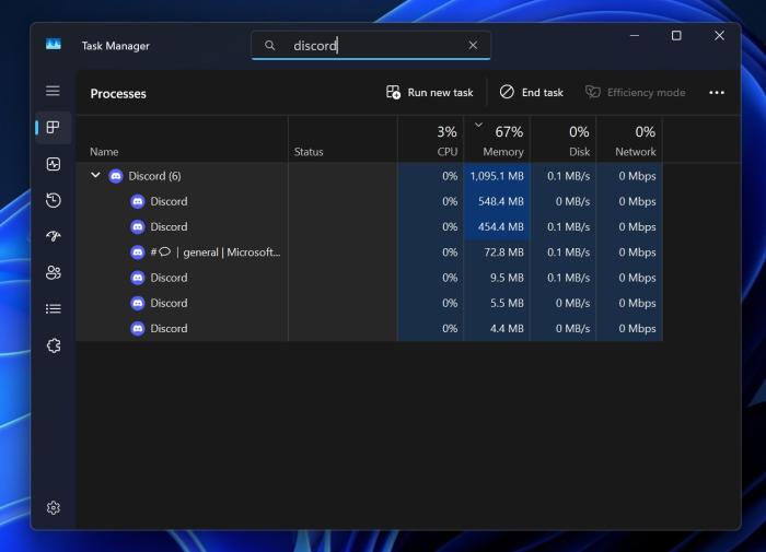 Discord Windows app RAM usage